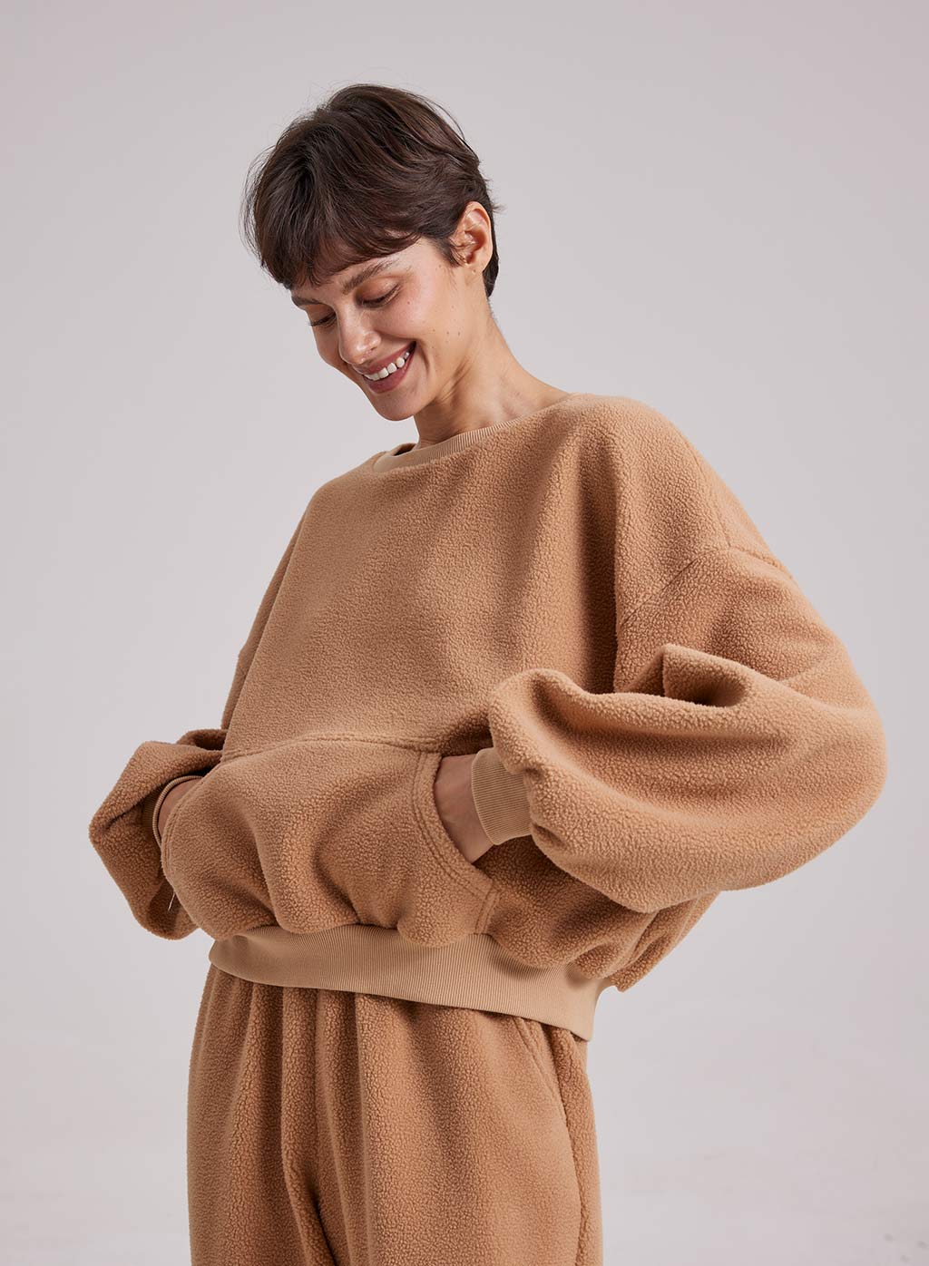 Fuzzy Puff-Sleeve Sweatshirt