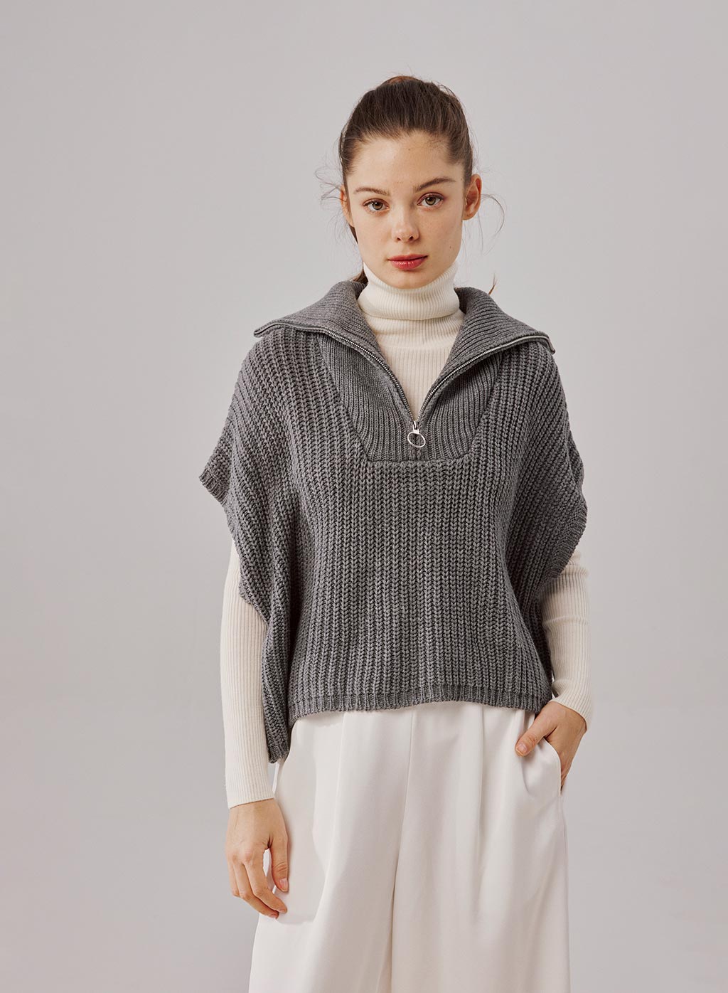 Half-Zip Diagonal Sleeve Sweater