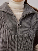 Half-Zip Diagonal Sleeve Sweater