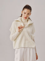 Half-Zip Diagonal Sleeve Sweater