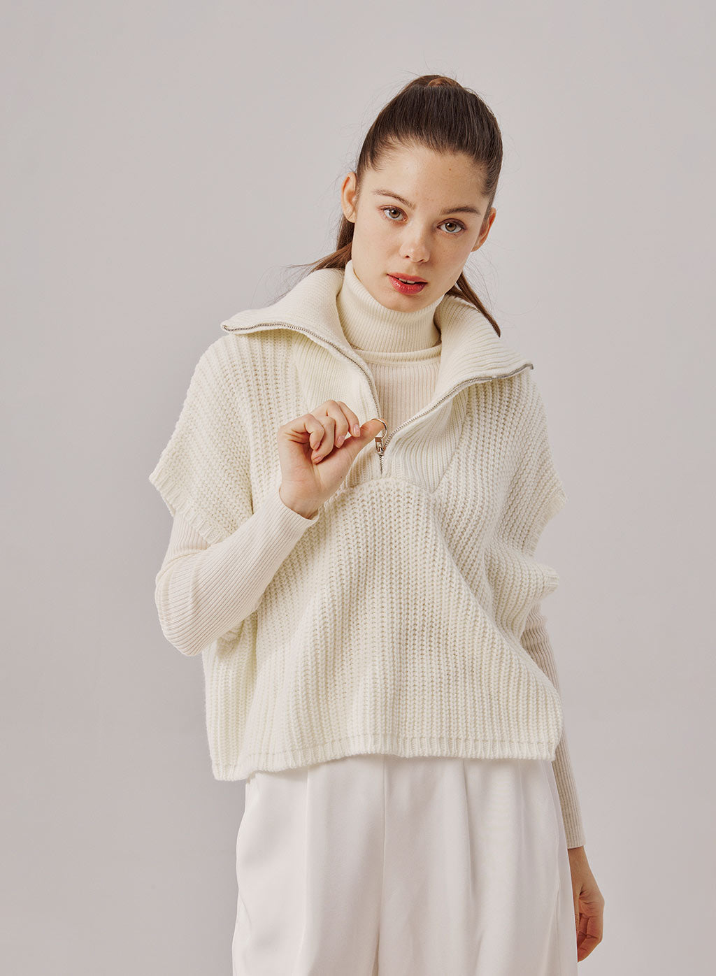 Half-Zip Diagonal Sleeve Sweater