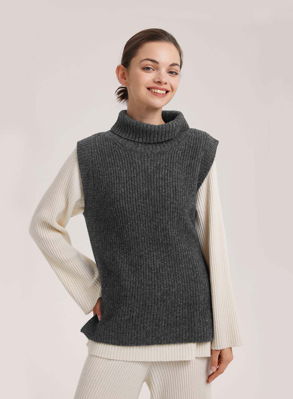 High Neck Cashmere Blend Vest