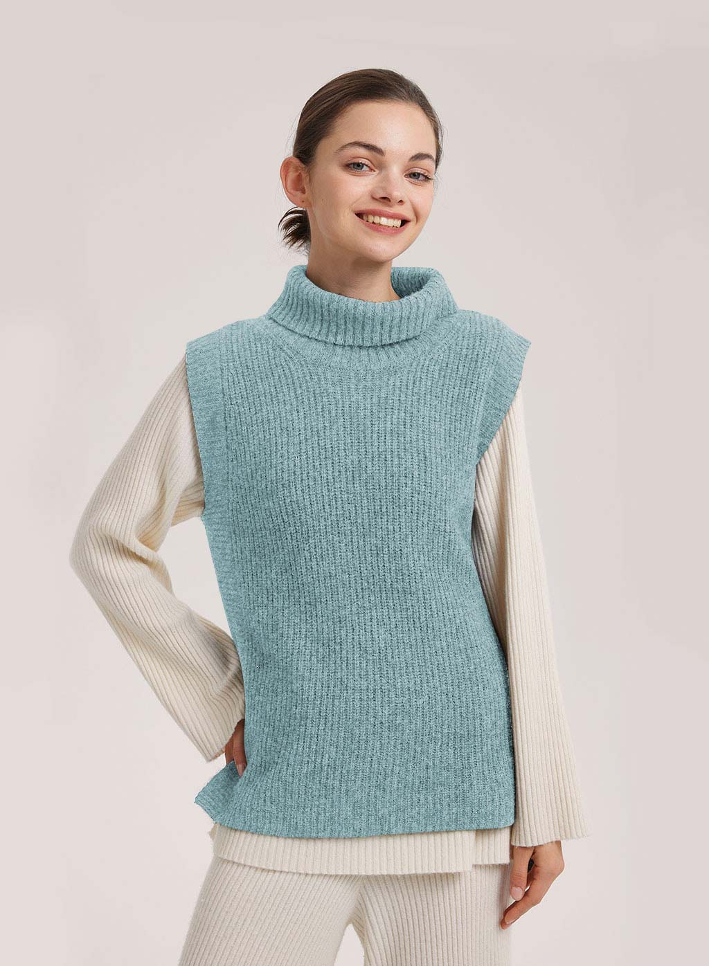 High Neck Cashmere Blend Vest