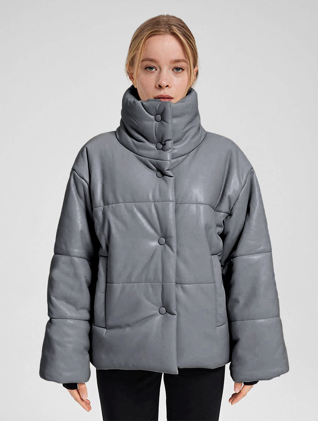 Buttoned Faux Leather Jacket