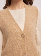 Long Sleeveless Knit Cardigan