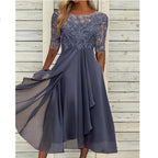 Chiffon splicing lace hollow dress