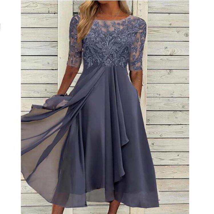Chiffon splicing lace hollow dress