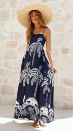 Printed suspender halter dress