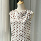 Coffee bean print loose satin dress