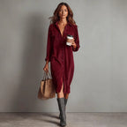 Long Sleeve Lapel Corduroy Shirt Dress