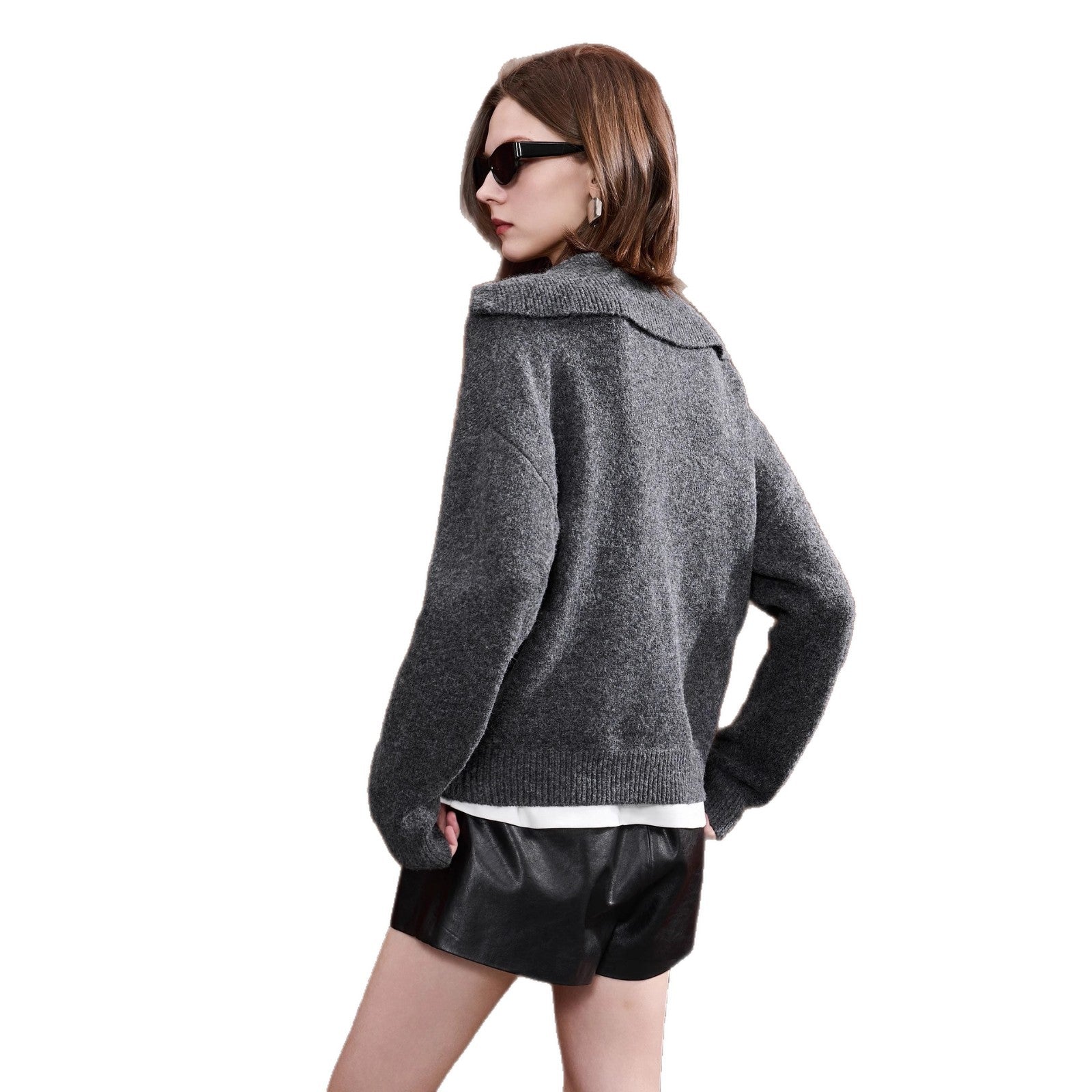 Grey sweatshirt style knit sweater