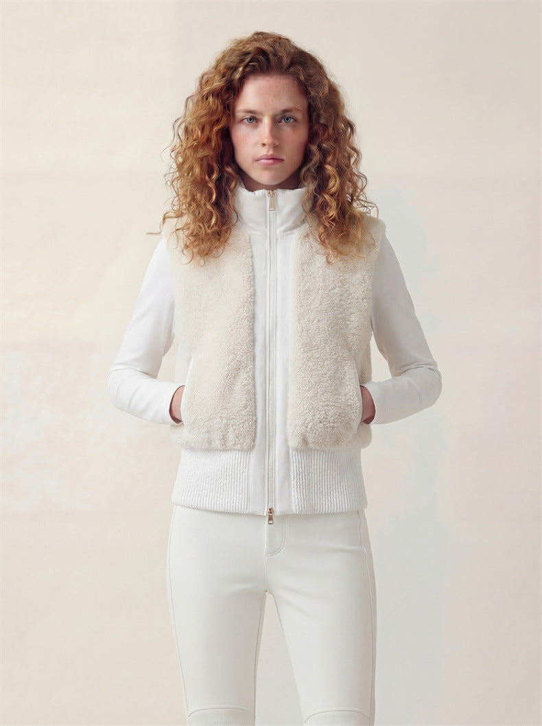 Hooded 3-in-1 short down jacket lamb wool ski jacket two-piece set