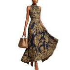 Vintage gold embroidered long dress
