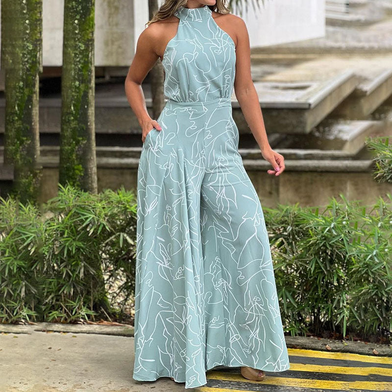 Crew neck sexy print jumpsuit