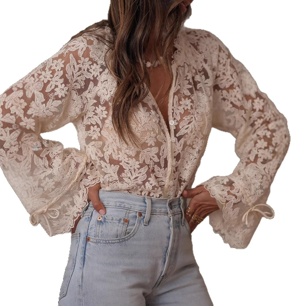 Hollow casual lace shirt lace shirt