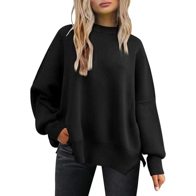 crew neck bat wing long-sleeved sweater