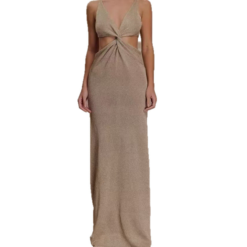 V-neck kink vest long skirt