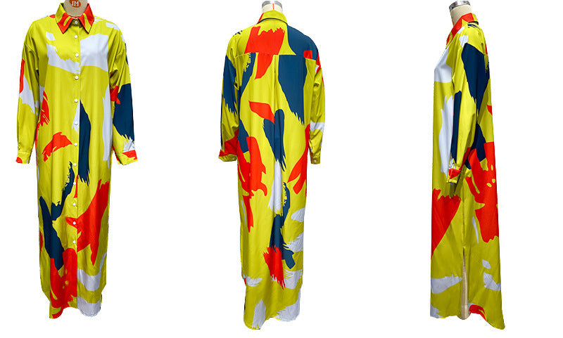 Long Sleeve Printed Long Dress