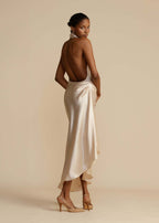 Satin split halter dress