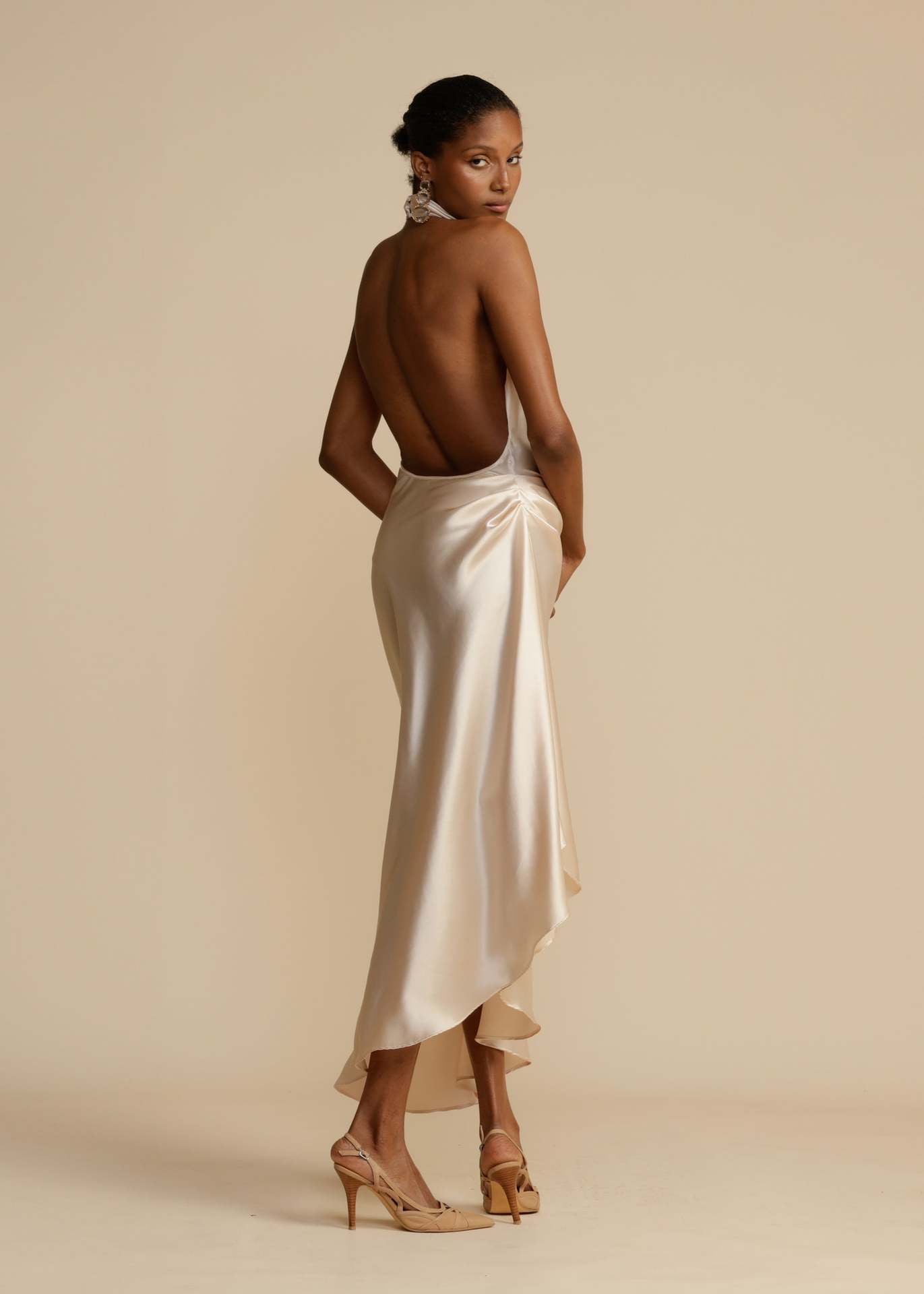 Satin split halter dress