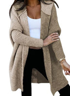 Medium and long hooded knitted cardigan
