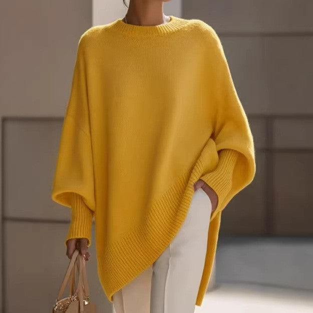 Crew neck pullover solid color knitted sweater