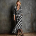 Elegant long-sleeved plaid shirt dress