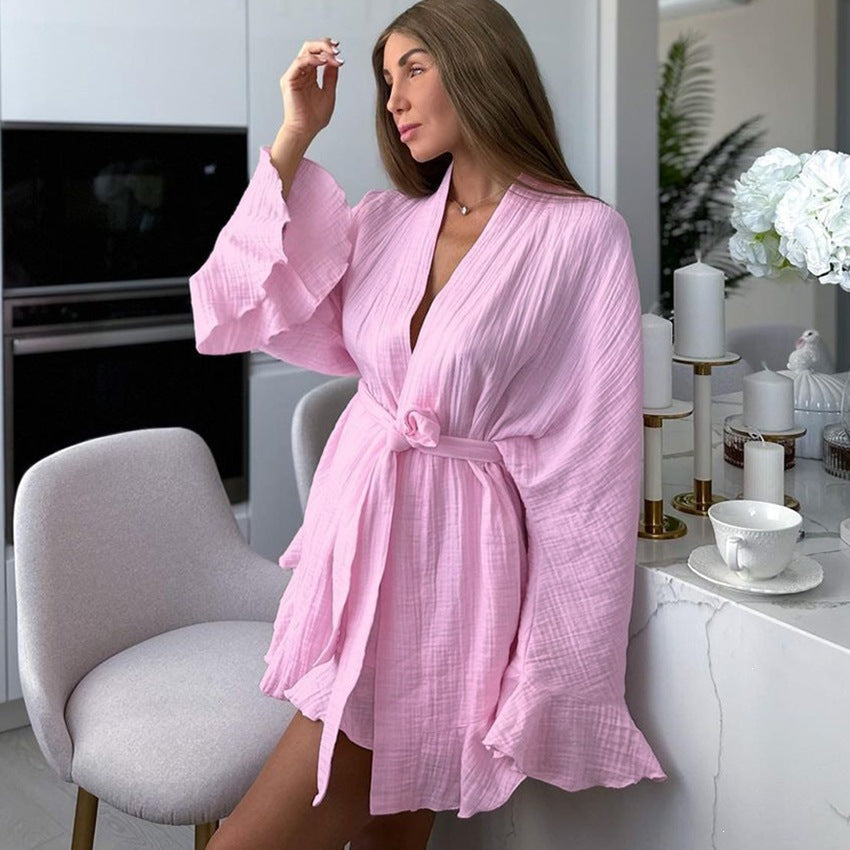Lotus leaf edge nightgown shorts set