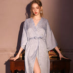 Seven-quarter-sleeved jacquard ice silk nightgown