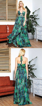 Fashion chest wrap print strap dress