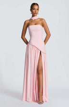 Tube top solid color split dress