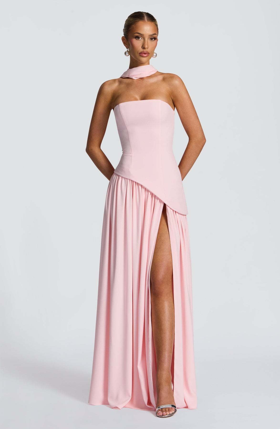 Tube top solid color split dress