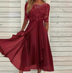 Chiffon splicing lace hollow dress
