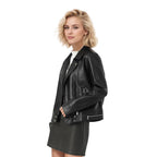 Leather jacket short lapel leather jacket