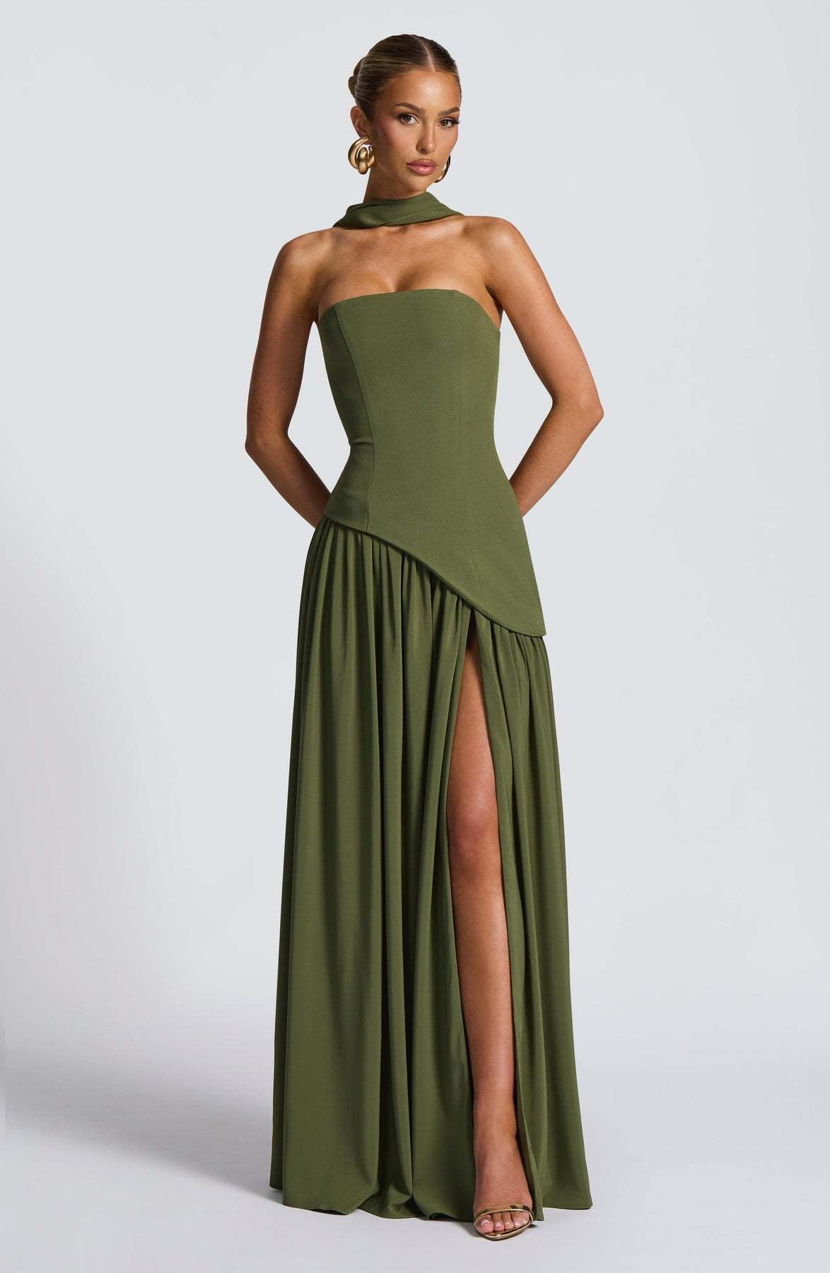 Tube top solid color split dress