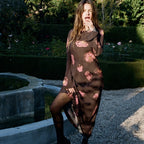Silk floor-to-ceiling dress crew neck dress