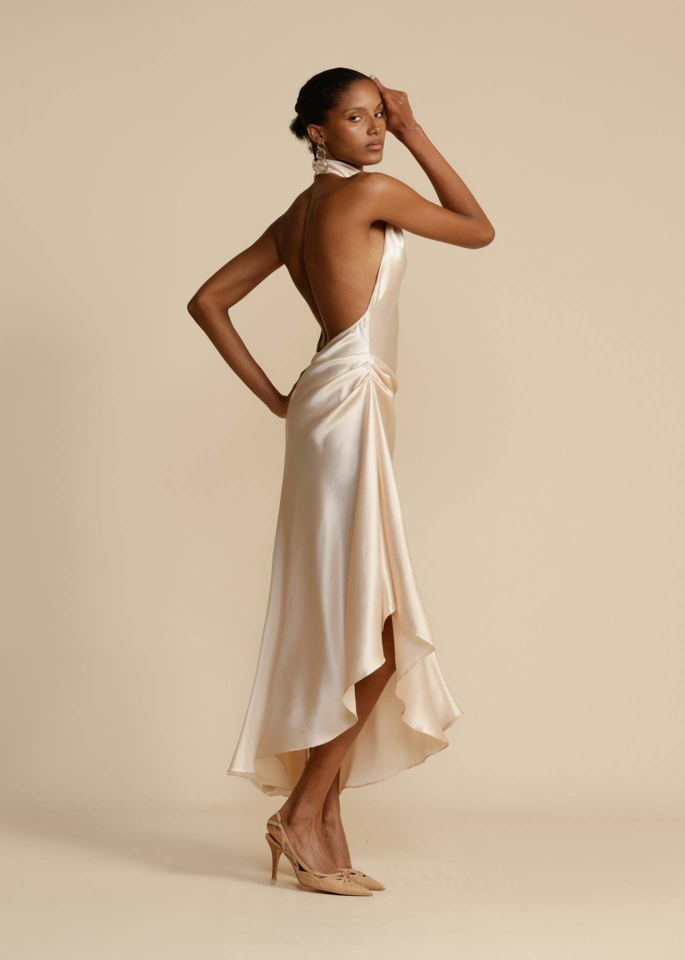 Satin split halter dress