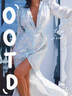 Bubble Sleeve V-Neck Waist Dress