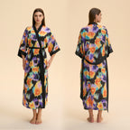 Satin chiffon bathrobe shuffle print nightgown