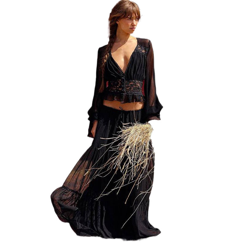 Lace chiffon cardigan top strap-on dress