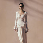 V-neck lace see-through slim-fit dress