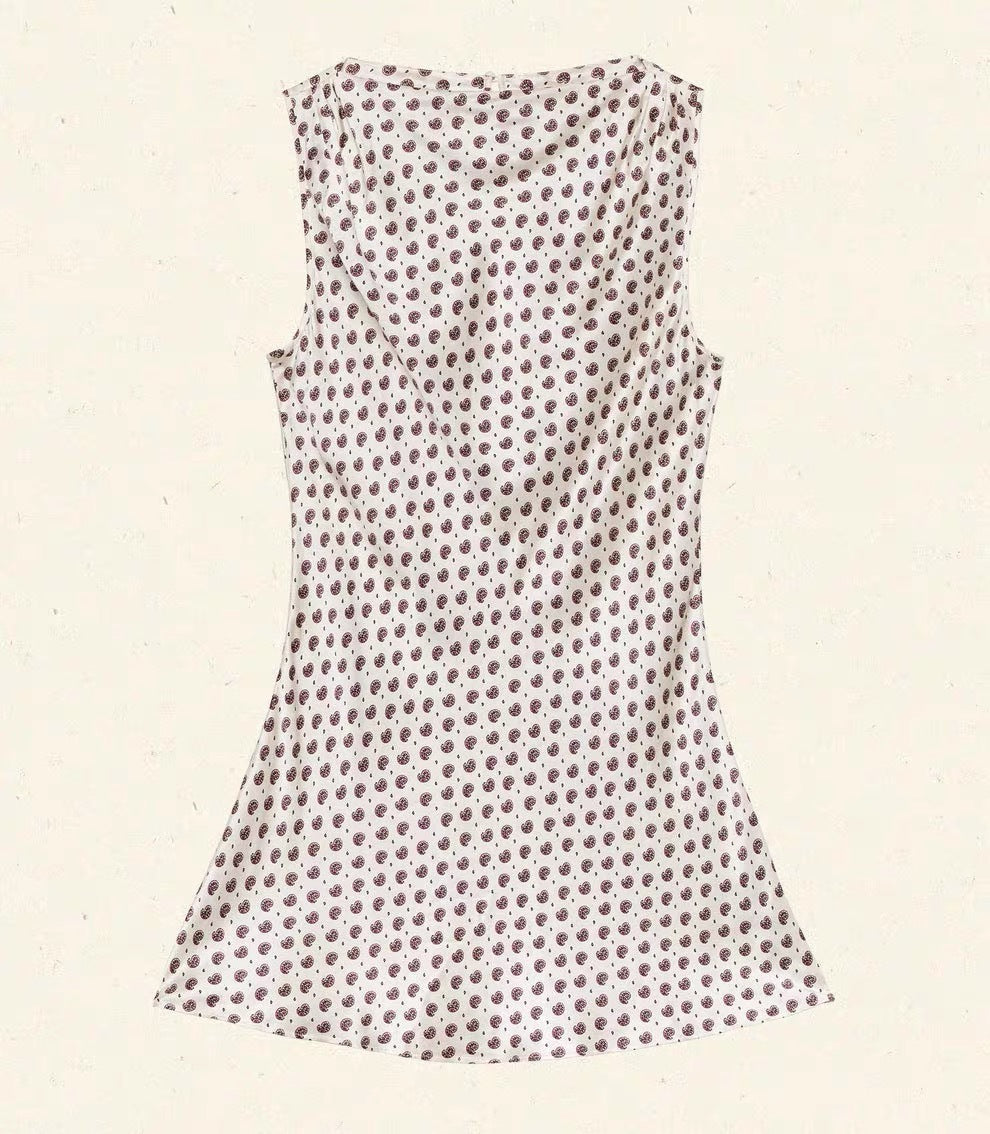 Coffee bean print loose satin dress