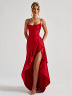 Suspender dress ruffle irregular dress