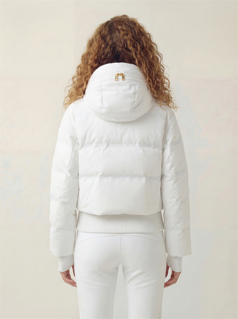Hooded 3-in-1 short down jacket lamb wool ski jacket two-piece set