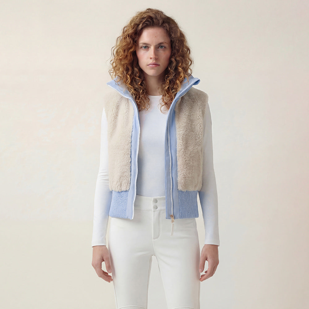 Hooded 3-in-1 short down jacket lamb wool ski jacket two-piece set