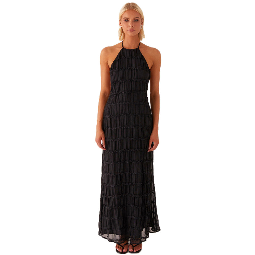 Backless pleated fabric dress