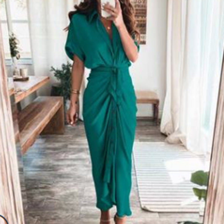 Printed v-neck strap-on high-waisted dress