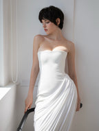 White bandeau twill pleated dress Europe