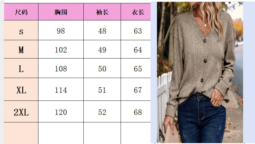 2025 Autumn/Winter New Knitted Button Sweater Casual Long Sleeve Loose Top Women's T-Shirt