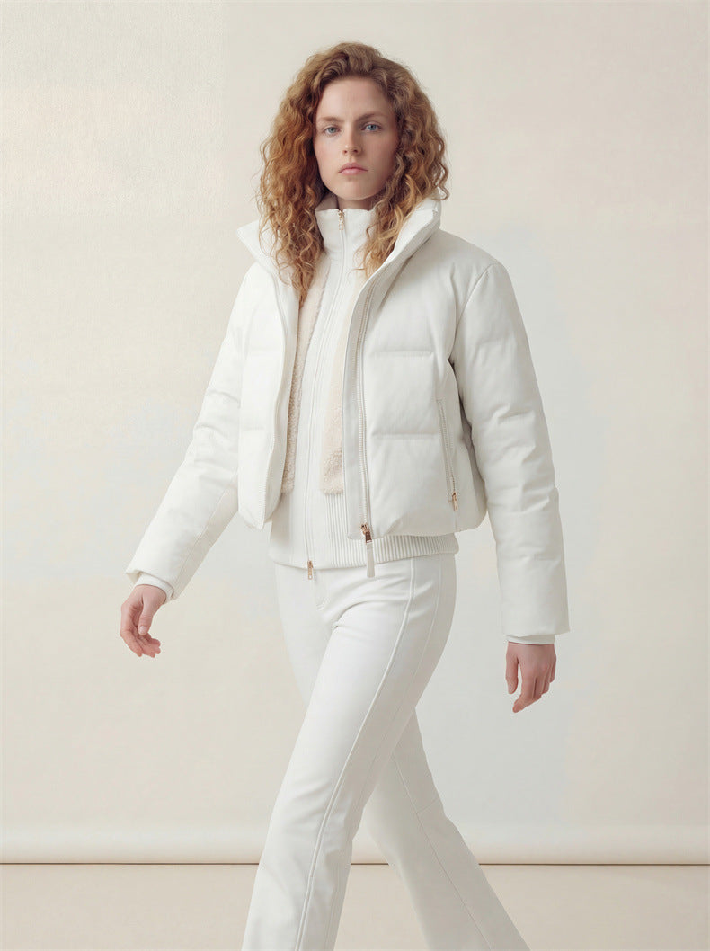 Hooded 3-in-1 short down jacket lamb wool ski jacket two-piece set